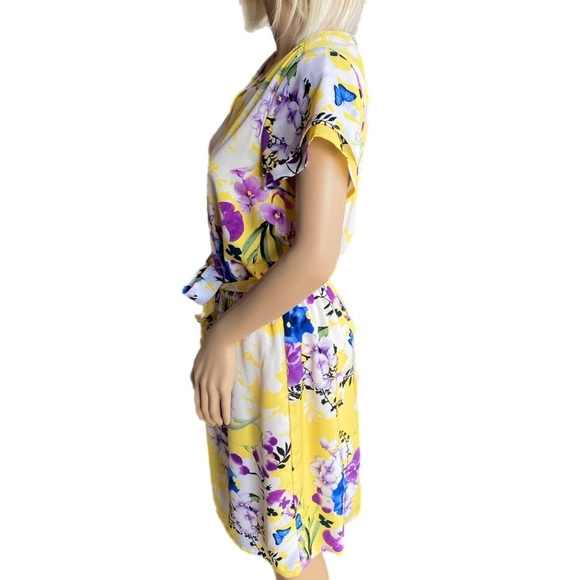 CHRISTOPHER & BANKS Dress Yellow Violet Floral Short Sleeve Knee Length Sz Small - Picture 4 of 15